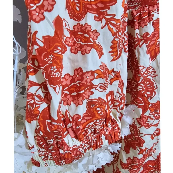 Avara Malanie Orange Allover Floral Print Cotton Puff Sleeve Fall Dress - Picture 7 of 9
